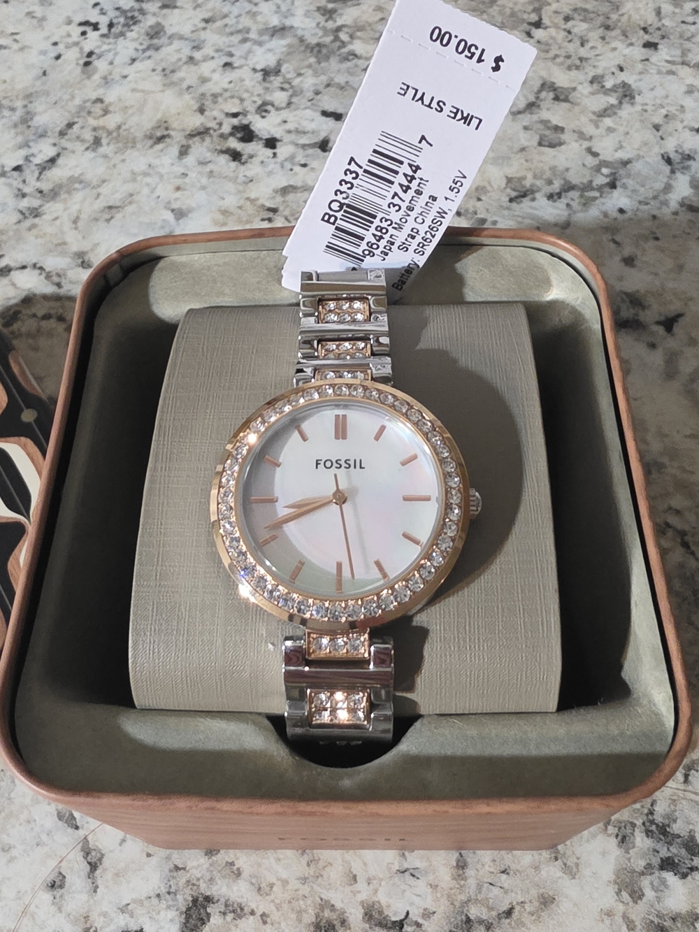 Fossil Two-Tone Silver and Rose Gold Crystal Accent Women’s Watch